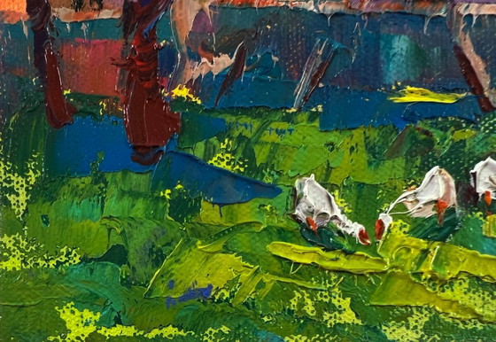 Original Oil Painting Rural Houses Landscape Village Morning – Paintings & Drawings, Canvas (photo 6 of 8)