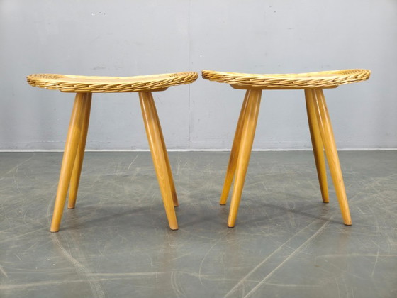 Image 1 of Pair of Rattan Side Tables by Jan Kalous for ULUV, 1970s