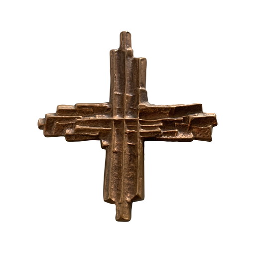 Vintage Brutalist Bronze Cross