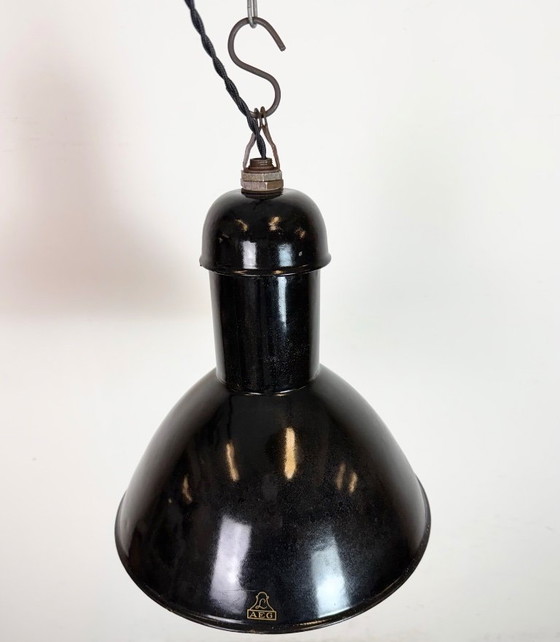 Image 1 of Black Enamel Industrial Pendant Lamp from AEG, 1930s