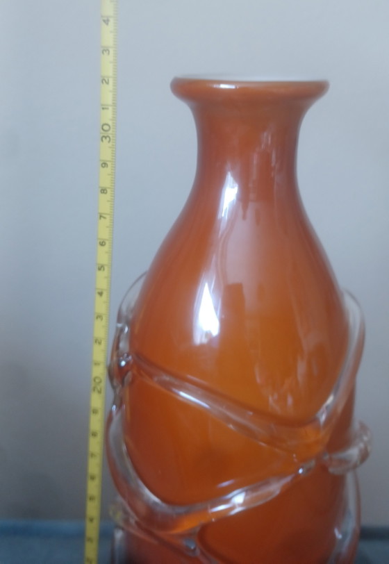 Image 1 of Large 80s Murano vase with serpentine glass threads