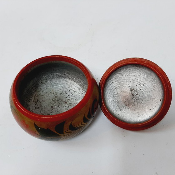Image 1 of Mini scatola portaoggetti russa Hohloma d'epoca con coperchio