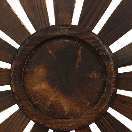 Image 1 of Vintage Wooden Sunburst Sun Mirror