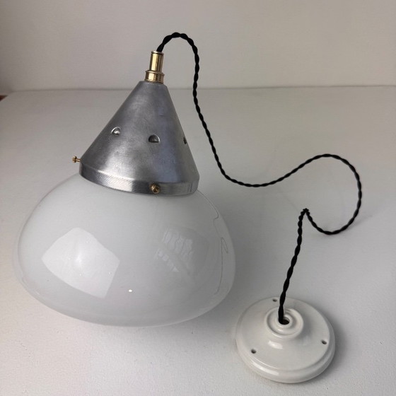 Image 1 of ANTIQUE ART DECO OPALINE PENDANT LIGHT