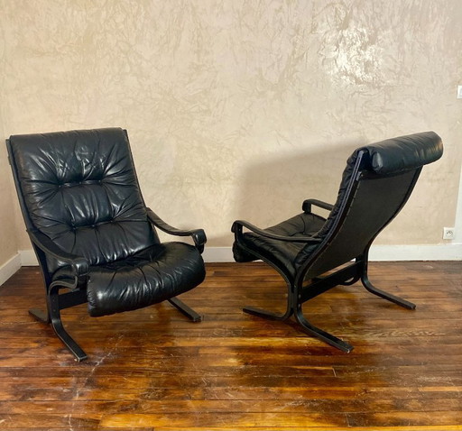 Paire de fauteuils vintage Westnofa Siesta par Ingmar Relling 1960.
