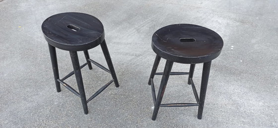 Image 1 of 2 x Vintage Wooden Stools