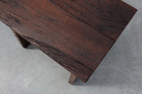 Image 1 of Neo Gotische massief eikenhouten rechthoekig gesneden kruk, Frankrijk ca. 1900