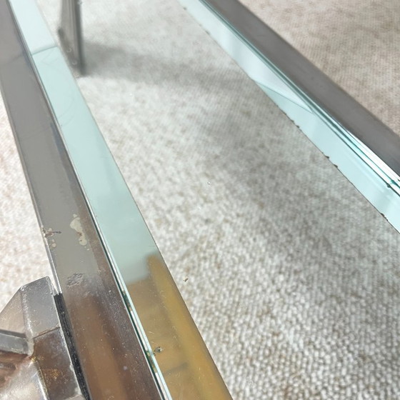 Vintage Italiaanse salontafel van glas, chroom en messing, Hollywood Regency-stijl, jaren 70. – Metal (photo 17 of 19)