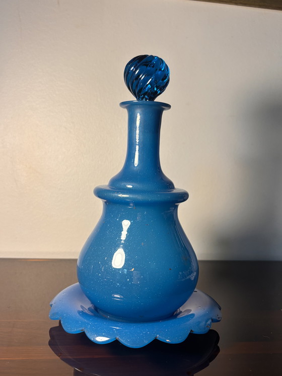 Image 1 of Blue flag carafe Opaline de Bercy
