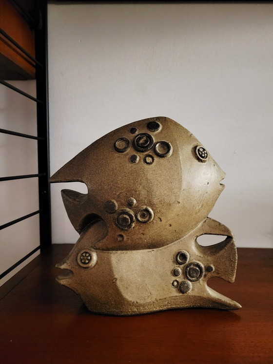Brutalist ceramic fish sculpture, Emiel (Emmanuel) Laskaris (1960s/1970s), Signed, Decorative Objects (photo 7 of 8)