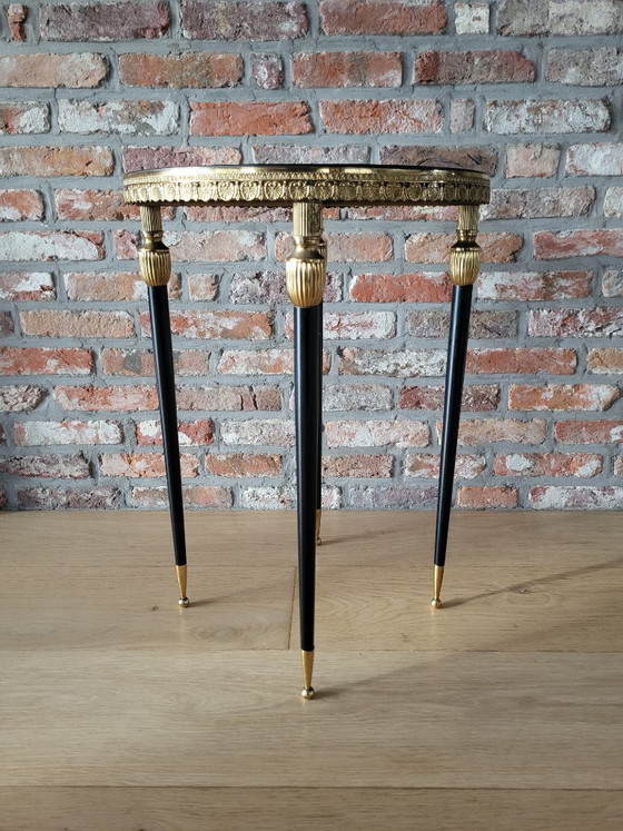 Vintage Side Table with Brass Legs and Glazed Black Glass Top, 1960s – Copper (photo 6 of 7)