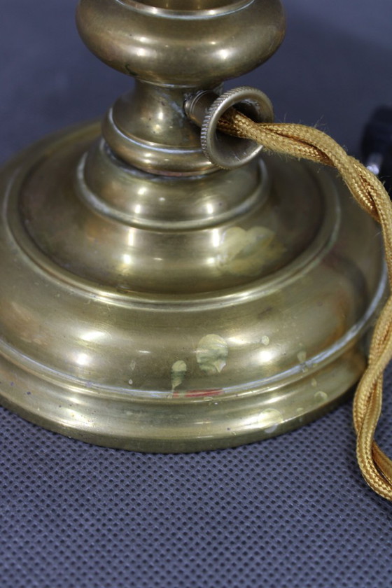 Image 1 of 1940s Restored Brass Table Lamp with Glass Shade