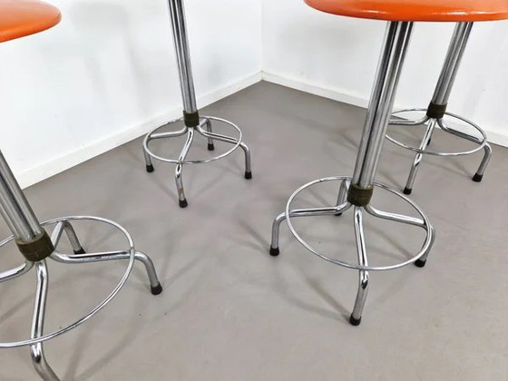 Brabantia Barhocker | 4er Set | 1970er Jahre, Chrom, Orange (Foto 9 von 12)