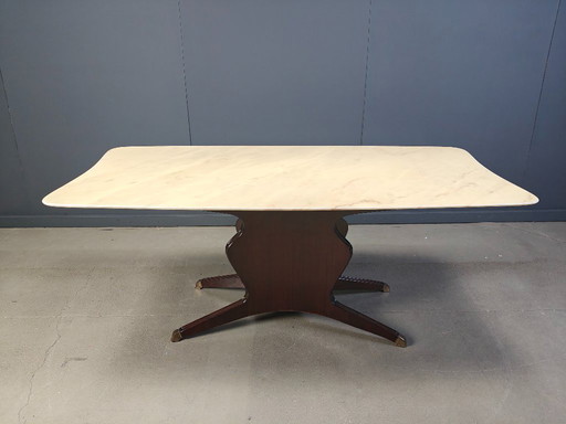 Table de salle à manger du milieu du siècle en palissandre et marbre par Osvaldo Borsani, années 1950