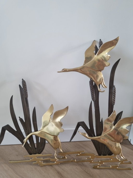 Decorazione da parete vintage in ottone raffigurante 3 anatre – wanddecoratie, Brass