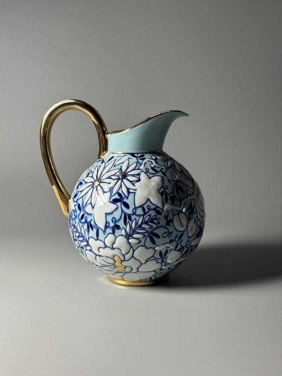 Image 1 of Boch Frères Keramis Art Deco Floral Pitcher by Raymond Chevalier, Belgium, 1930s