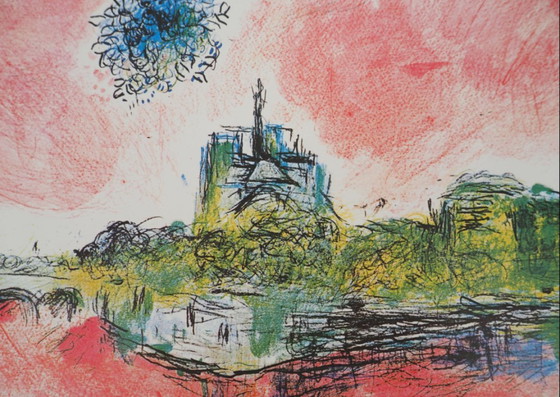 A poetic masterpiece, dreamlike original litograph of Marc Chagall 1981. – Lithographs & prints, Canvas (photo 5 of 9)