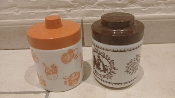 Image 1 of 2x Opal Glass Stockpot Screw Lid Coffee Pot DE Vintage