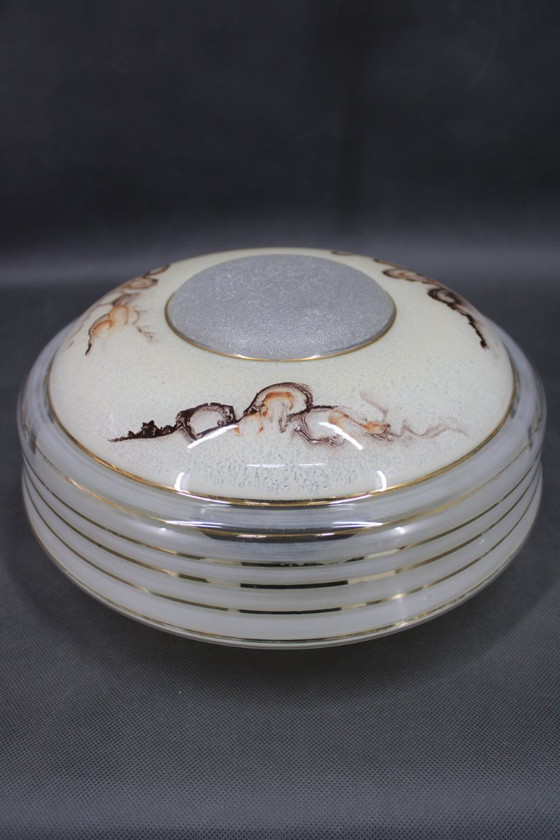 Image 1 of 1940s Restored Brass Table Lamp with Glass Shade