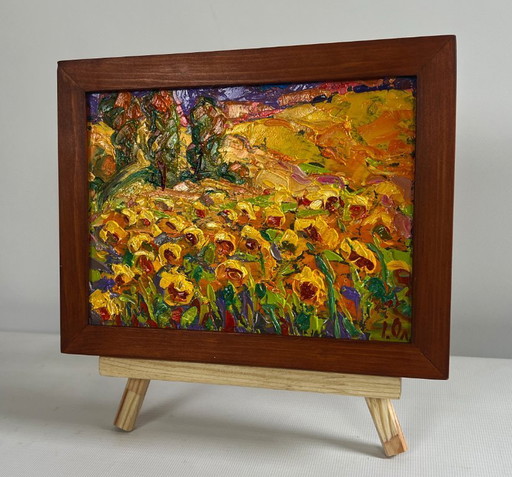 Original Oil Painting Summer Flowers Landscape Field of sunflowers