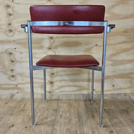Image 1 of Set of 2 Vintage red leatherette and chrome design chairs with armrests (1950s / 1950s)