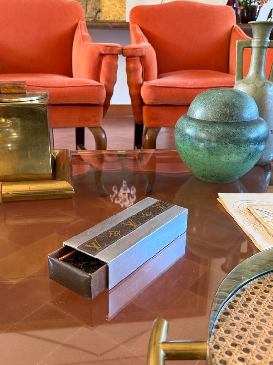 Boîte de jeux de cartes Louis Vuitton, France ca. 1970, Objets déco, Métal, Cuir, Argenté, Modern (photo 12 sur 12)