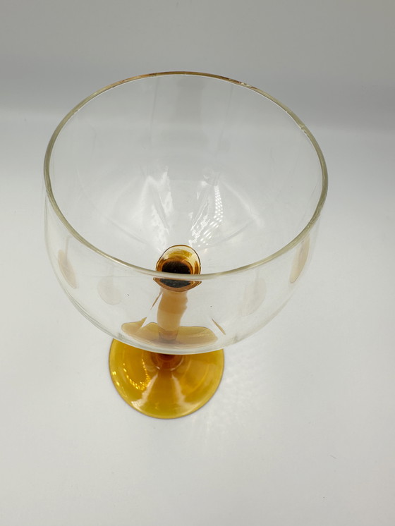 Image 1 of 5 x mouth-blown wine glasses amber 50s