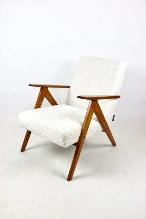 Poltrona vintage B-310 VAR in tessuto strutturale bianco bouclé anni '70