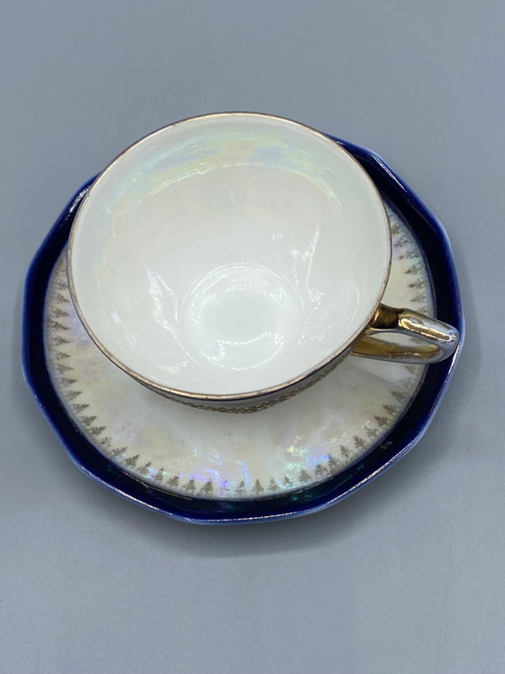 Tasse et soucoupe en porcelaine irisée, Saxe, Allemagne – Objets déco, Gold (photo 4 of 6)
