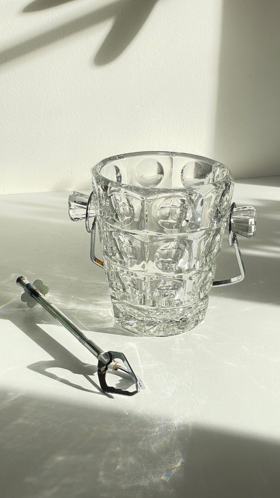 Image 1 of SEAU à Glace Cristal Ciselé et PINCE Vintage