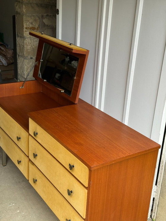Image 1 of Enfilade commode coiffeuse Roger Landault années 50/60 suédine jaune