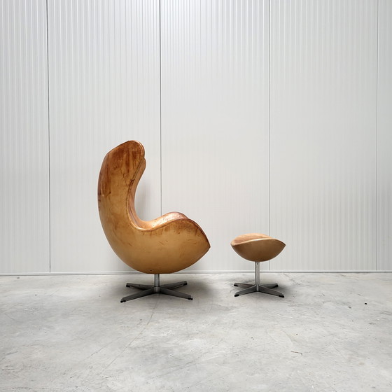 Image 1 of Vintage Cognac Egg Chair & Ottoman By Fritz Hansen 1970S