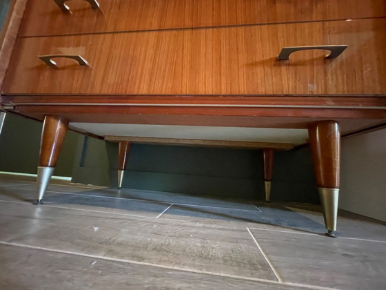 Image 1 of Commode Acajou Vintage 1960 - 4 tiroirs - Pieds Crayons