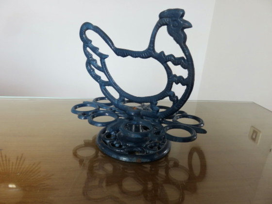 Huevera de hierro fundido esmaltado en azul, para 8 huevos, Francia, 1950 – Objetos decorativos, Cast Iron (photo 10 of 12)