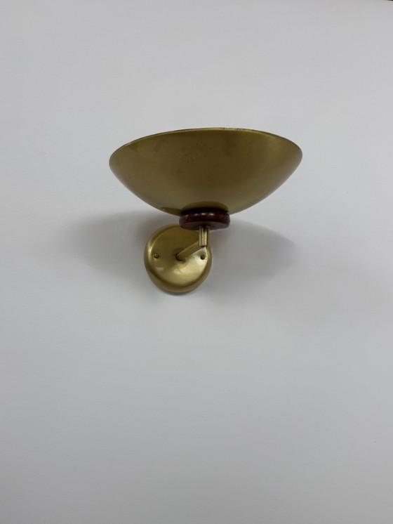 Image 1 of Applique vintage regolabile, ottone e legno, Francia, 1970