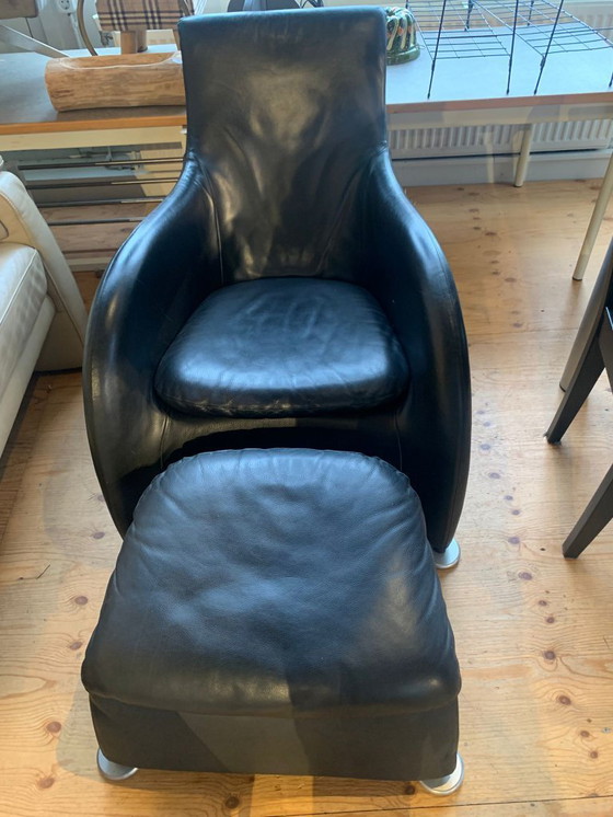 Image 1 of Montis Loge Sessel und Hocker, schwarzes Leder