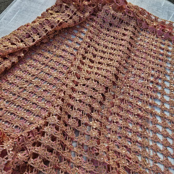 Image 1 of Vintage Rose-Gold Sequin Curtain – Mid-Century Modern, 60s Fabric