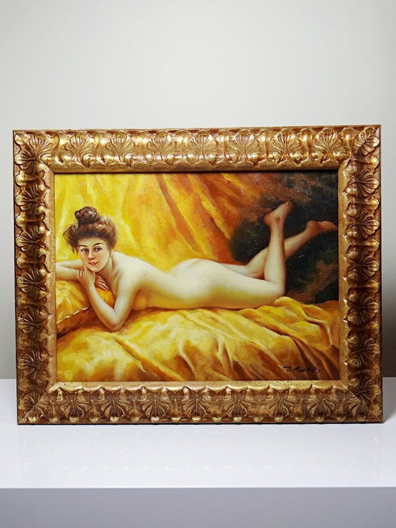 Image 1 of Oil on canvas "Nude with Cushion" "The Lazy Woman" after Daniel Hernández Morillo