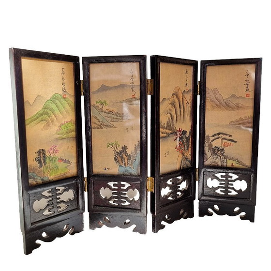 Image 1 of Vintage Chinese silk table divider