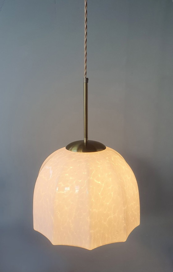 Vintage Large Pendant Lamp of Swirled Glass - Murano Style, Glashütte Limburg, Metal, Murano Glass, Gold (photo 4 of 17)