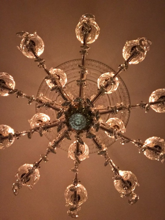 Vintage Maria Theresia crystal chandelier, Bohemia ca. 1955, 15 lights, Ø100 cm, Glass, Transparent (photo 7 of 7)