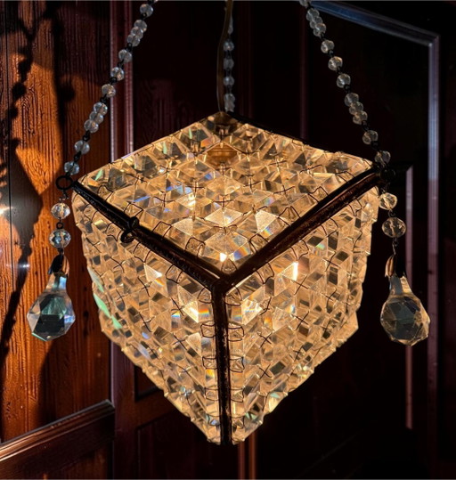 Seltene antike Kristall-Hängelampe, ca. 1900–1920 – hanglampen, Bronze, Crystal