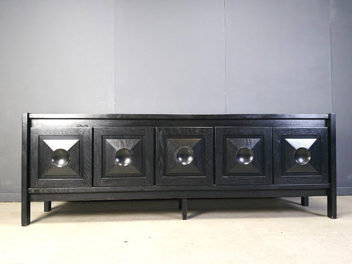 Ebonized wooden brutalist credenza, 1970s 