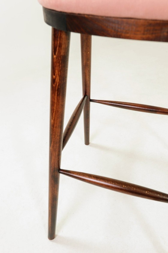 Image 1 of Sgabelli da bar in velluto a coste rosa, set da 2 in legno massello