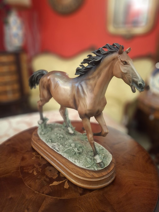 Large Capodimonte Porcelain Galloping Horse - Signed G. Armani (Mid-Century Modern)