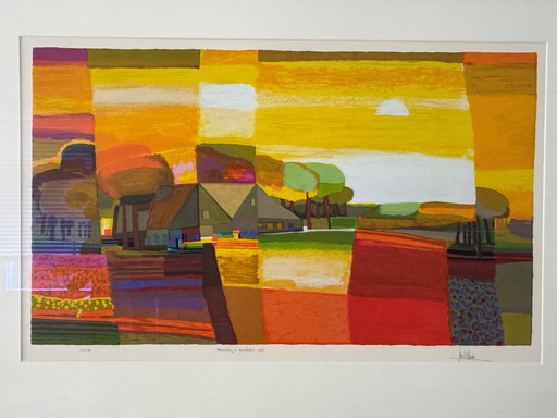 Screenprint Ton Schulten - Farmhouse in sunlight, 1996