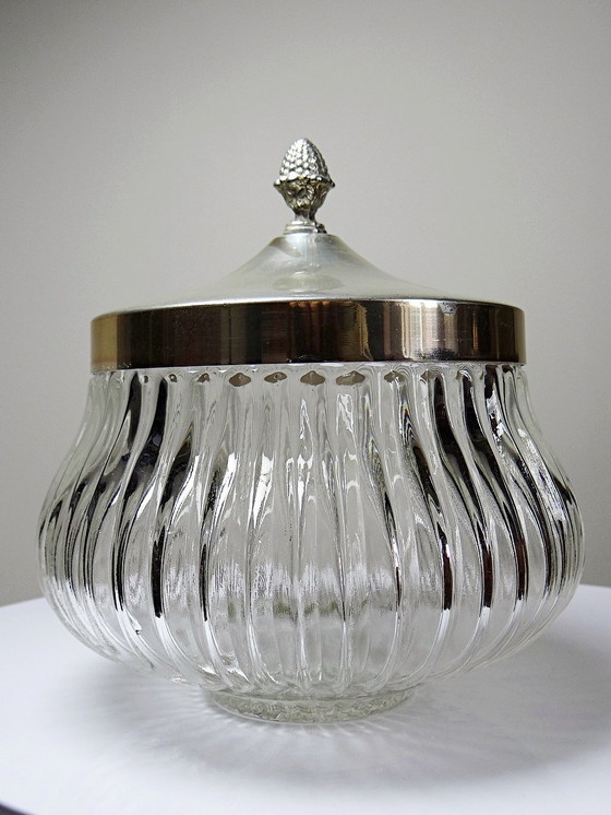 Image 1 of Large vintage crystal/glass and silver-plated metal bonbonnière