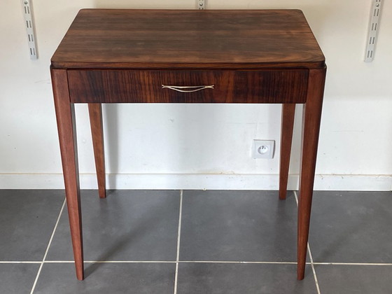 Image 1 of Vintage 1950s rosewood veneer side table/desk with one drawer