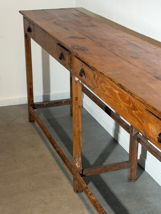 Antieke massief eiken consoletafel met vier lades – Bijzettafels (photo 6 of 8)