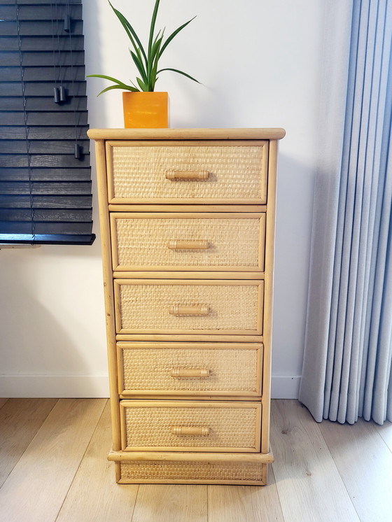 Image 1 of Vintage Boho Style Chest of Drawers In Bamboo And Rattan 1970